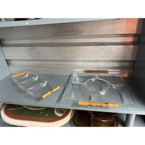 Vintage 1970s Lucite Acrylic Bamboo Handle Serving Tray Set – Mid Century Modern